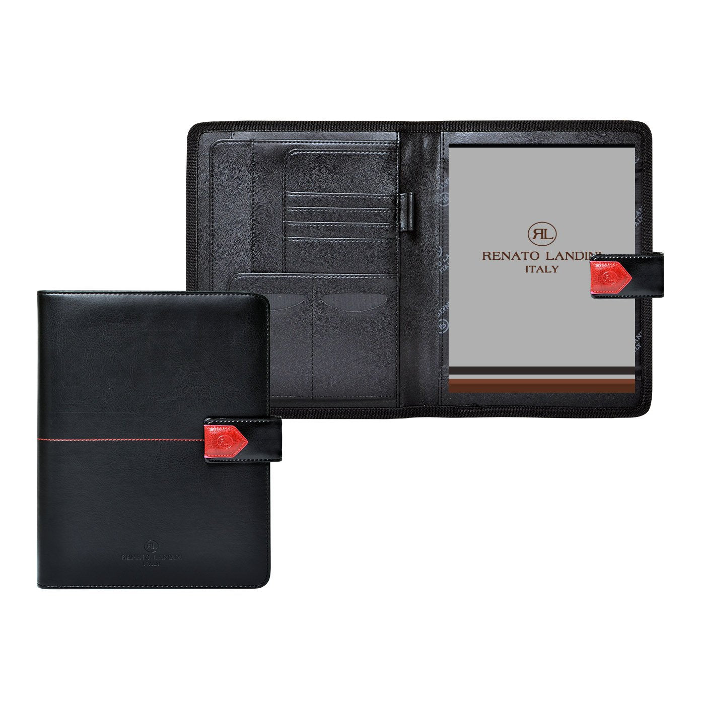 RENATO LANDINI A5 Black Leather Folder/ Contact